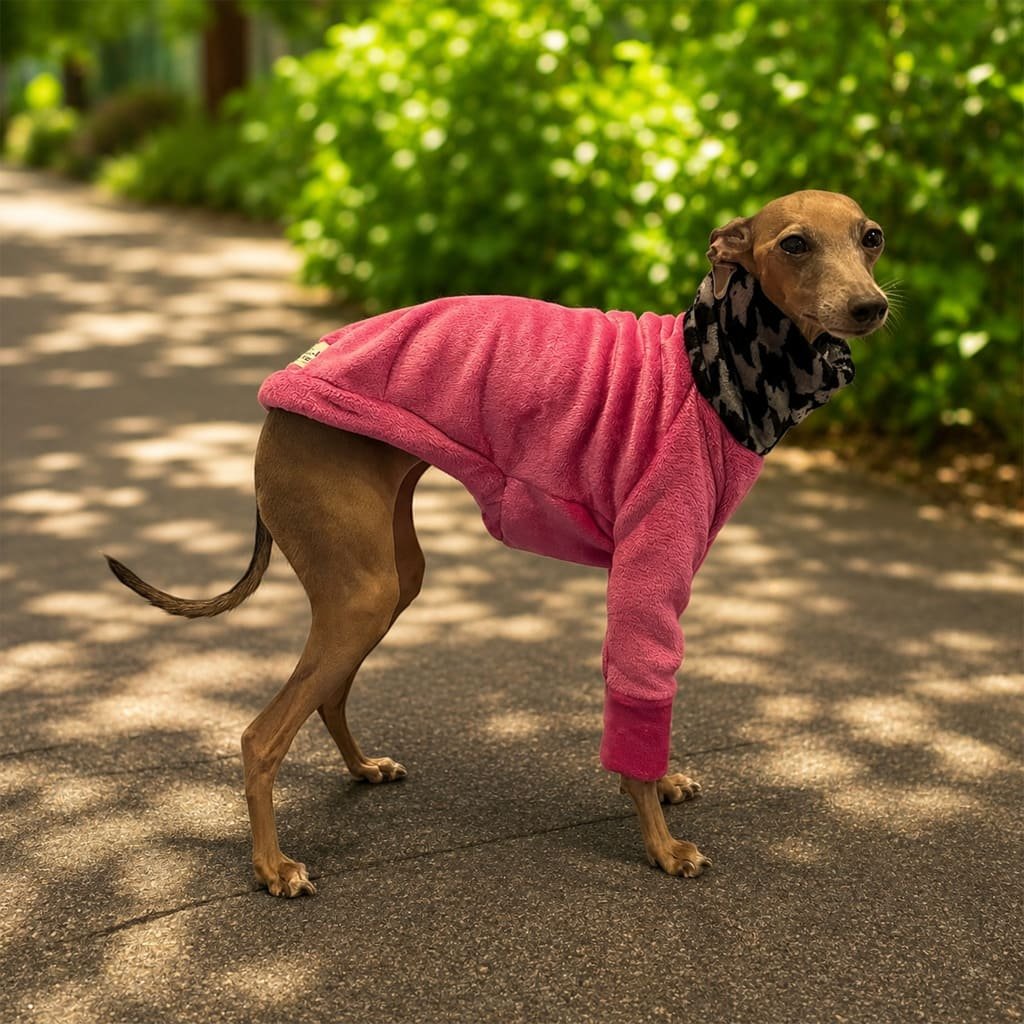 Blusa em fleece fúcsia com gola pied poule - Imagem 2