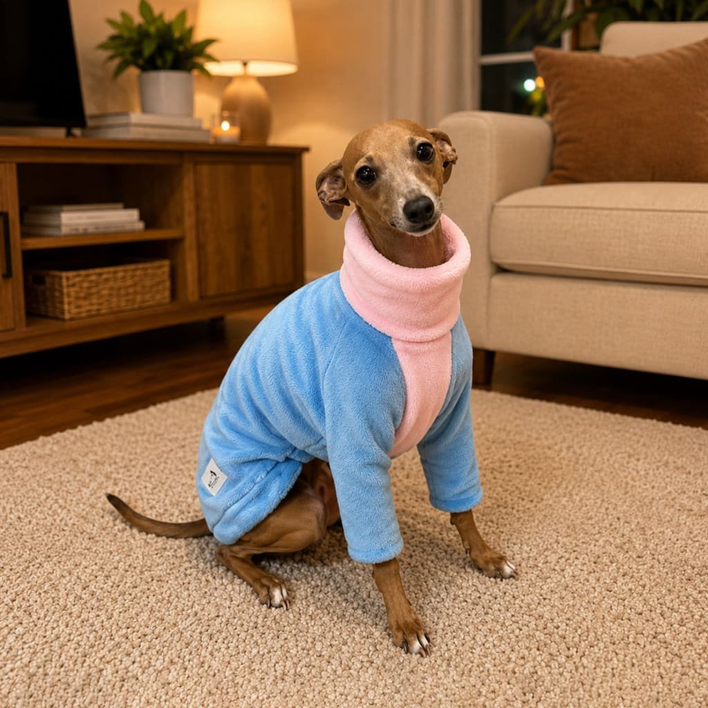 Blusa em fleece azul bebê com rosa bebê