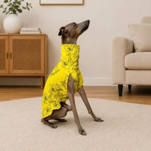 Vestido em suede de malha amarelo floral