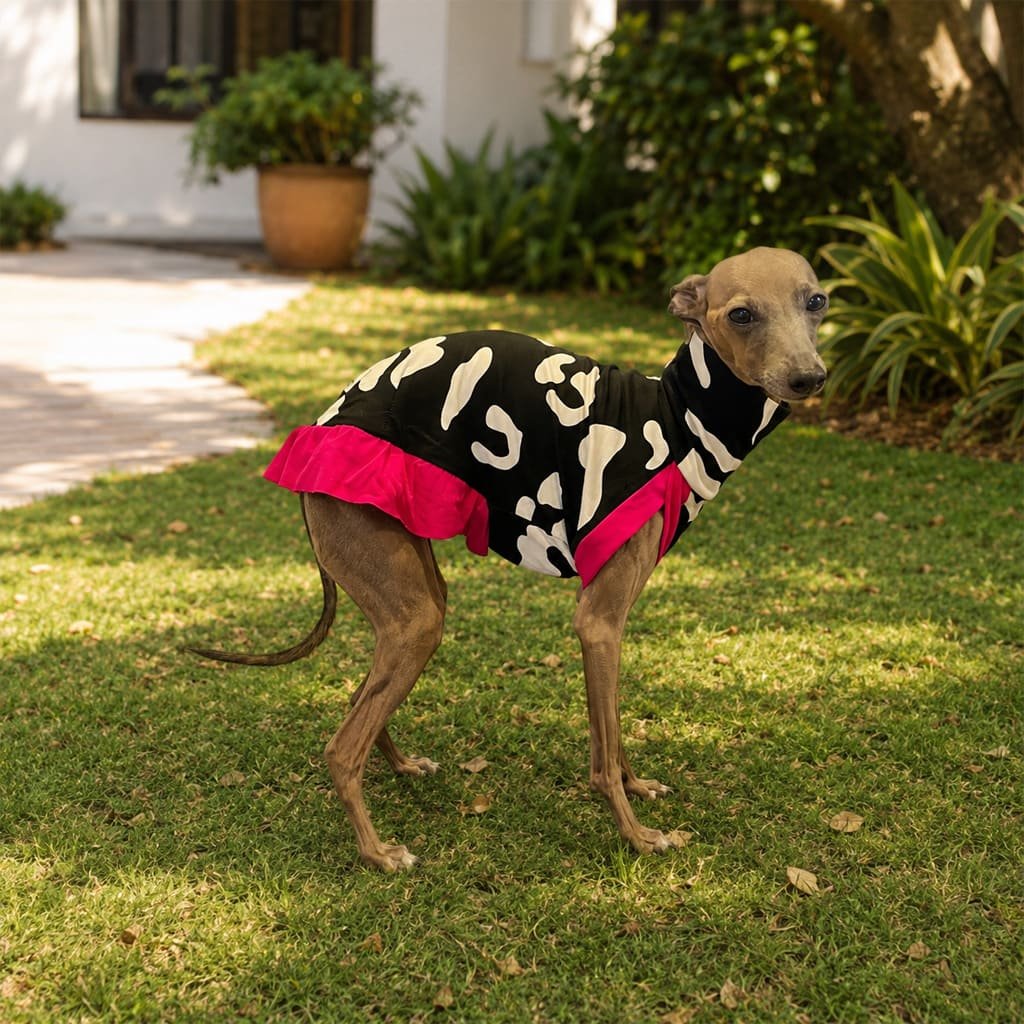Vestidinho vaquinha preta e branca com pink - Imagem 2